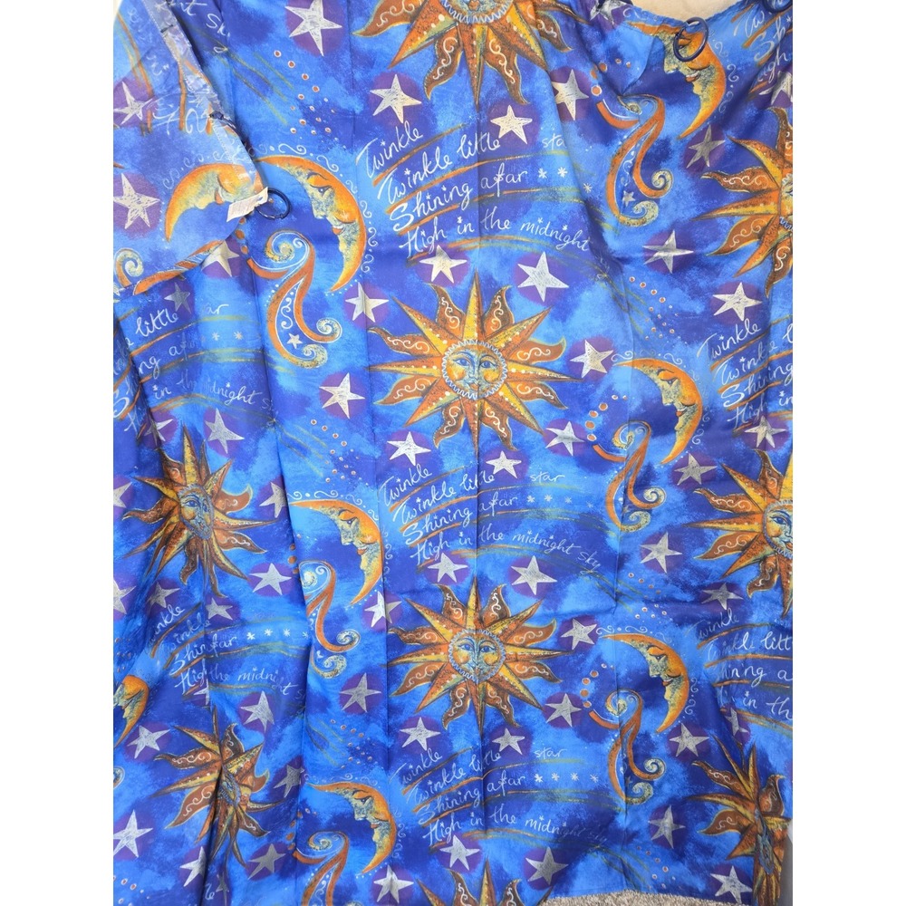 Vintage 90s Celestial Shower Curtain Blue Gold Sun Moon Star Y2K Whimsigoth